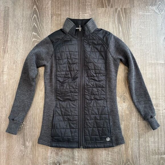 Straight Down Alpha Omega Grey Black Full Zip Quilted Jacket XS - Picture 3 of 7